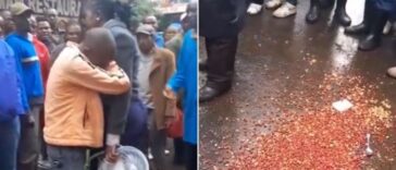 street vendor crying after his stock was destroyed by Kanjos. Photo Courtesy