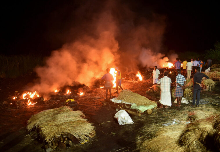 Bodies of people who died after consuming toxic liquor are cremated in Kallakurichi. PHOTO COURTESY