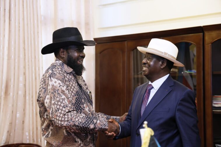 South Sudan's President Salva Kiir and Raila Odinga. PHOTO COURTESY