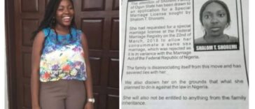 A Nigerian woman, Shalom Titilayo Shoremi, has been publicly disowned by her family after she attempted to marry another woman.