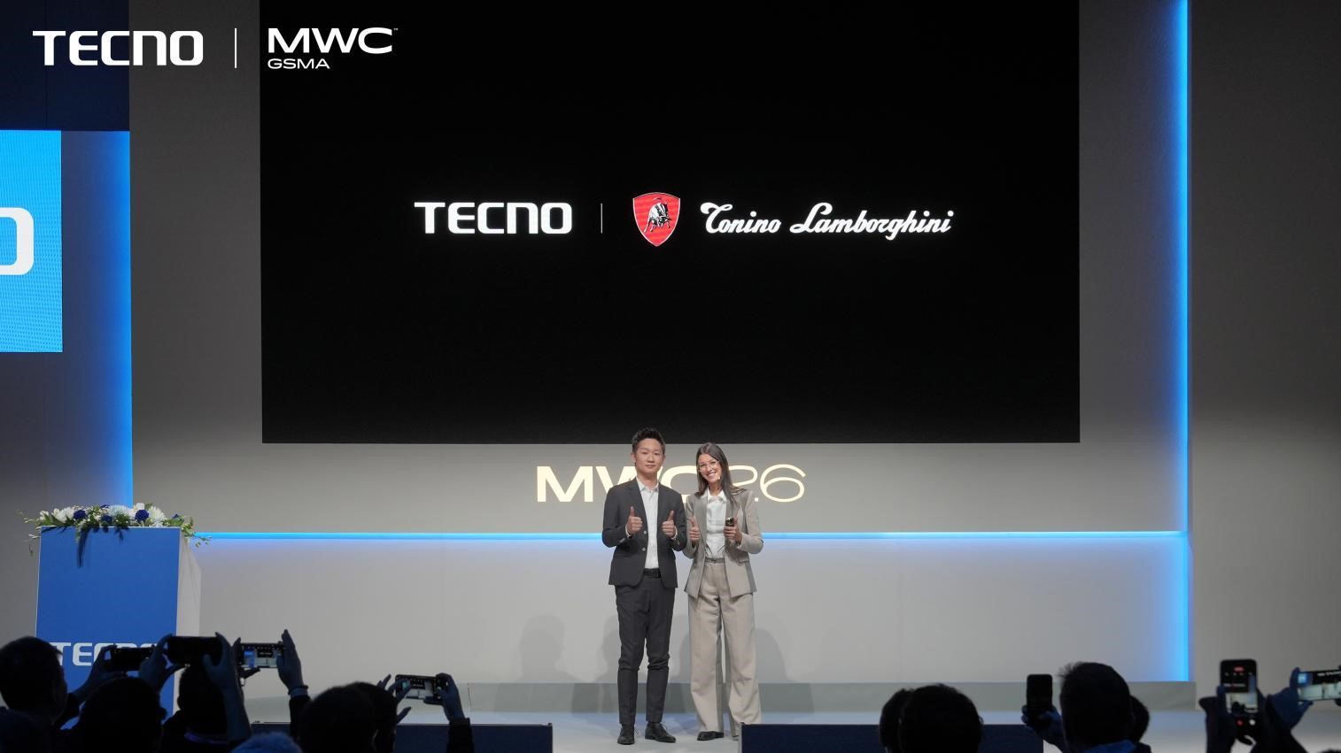 TECNO CMO Laury Bai with Ginevra Lamborghini, Vice President of Tonino Lamborghini S.p.A., at MWC 2026
