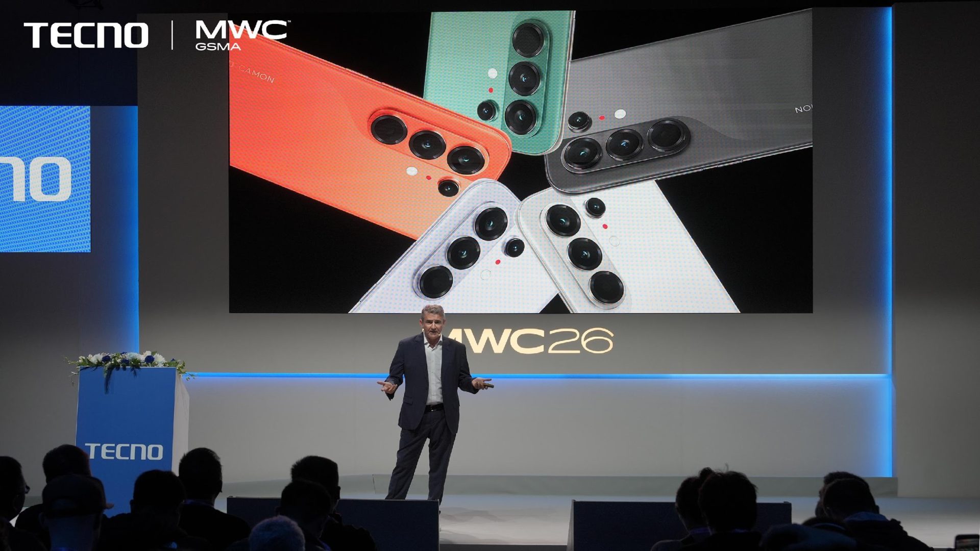 Olivier Mas, TECNO Global Product Launch Officer, at the CAMON 50 Series global launch, MWC 2026, Barcelona